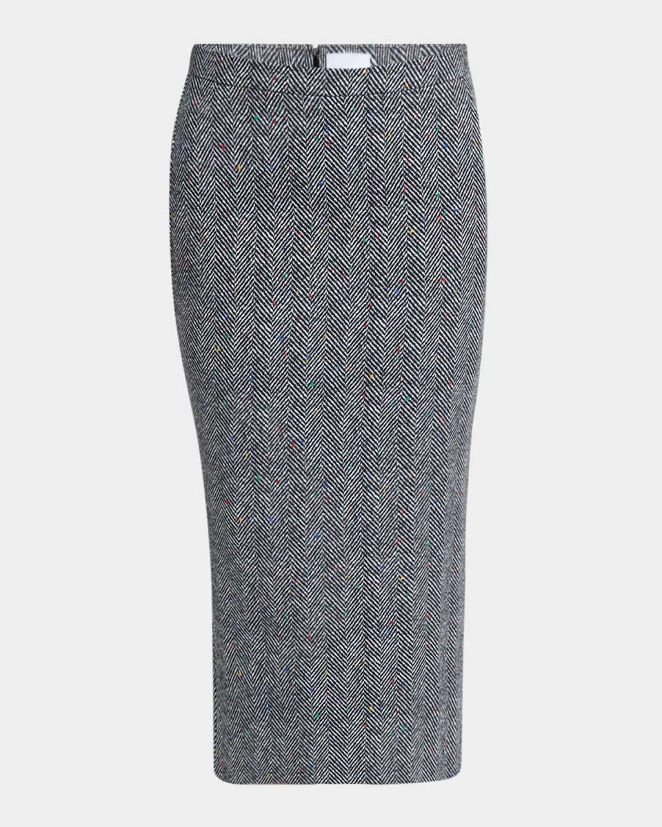 Low-Waist Kick-Back Herringbone Skirt